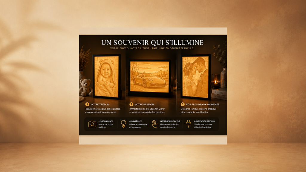 Lampe lithophanie personnalisée - Portrait lumineux 3D