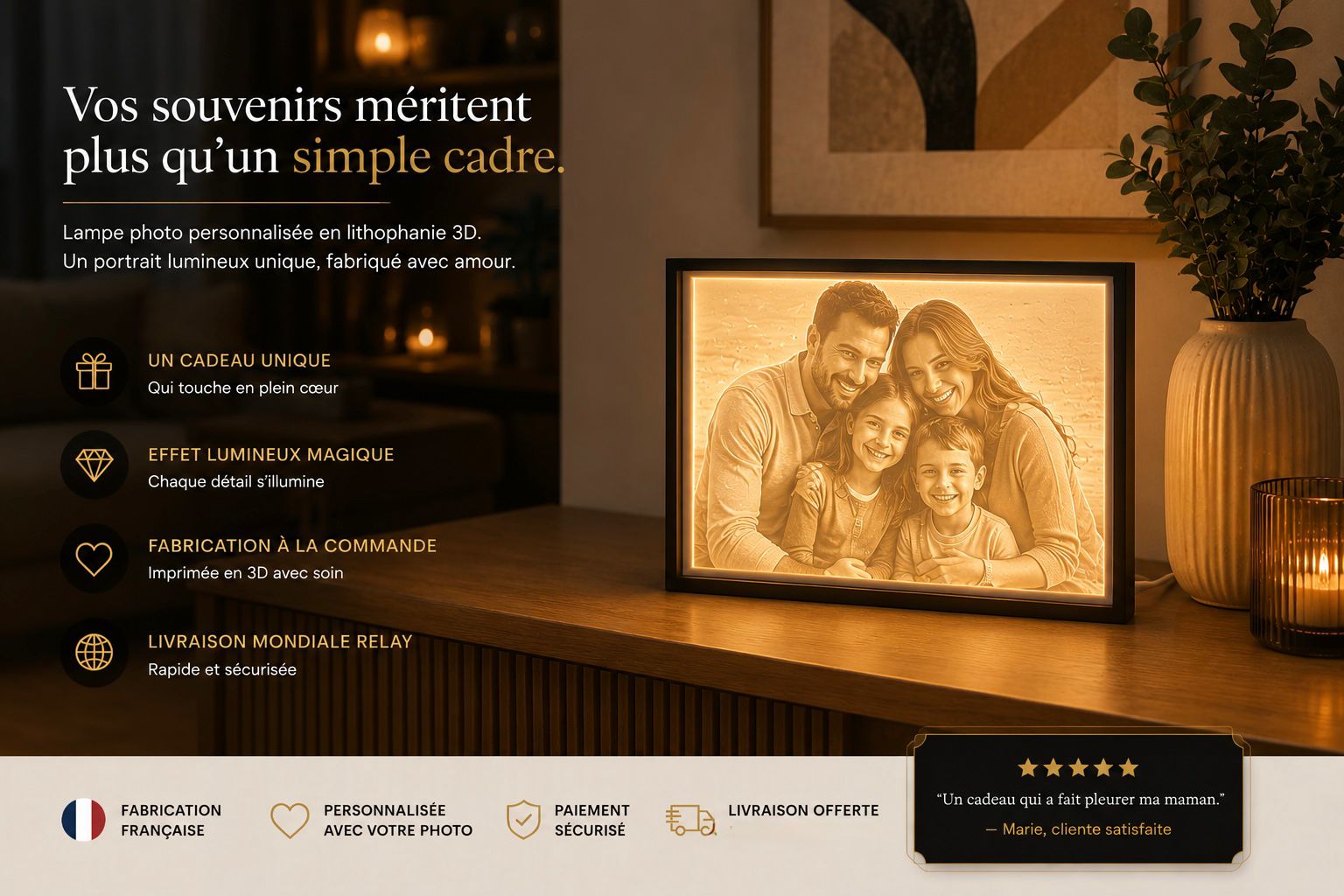 Lampe lithophanie personnalisée - Portrait lumineux 3D