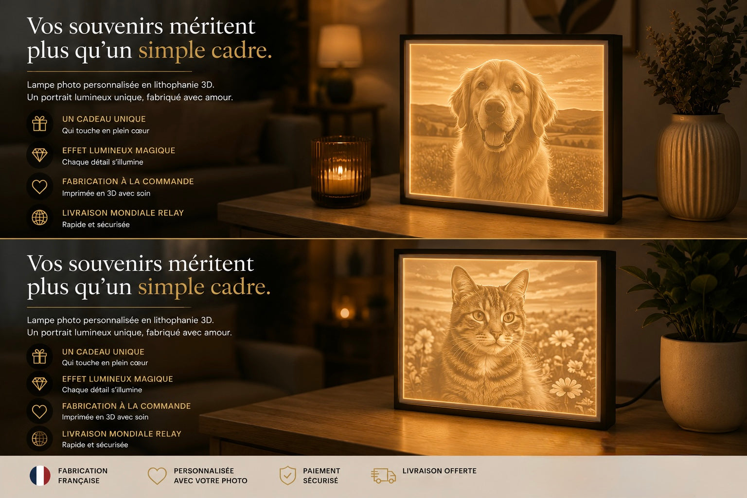 Lampe lithophanie personnalisée - Portrait lumineux 3D