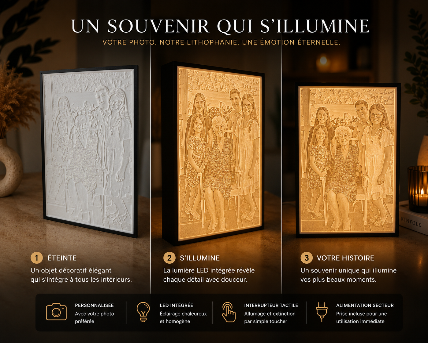 Lampe lithophanie personnalisée - Portrait lumineux 3D